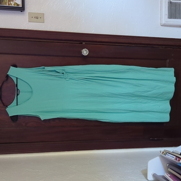 Lands' End Seafoam Green Pima Cotton Modal Stretch Maxi Dress Size Lg Petite - Picture 1 of 8